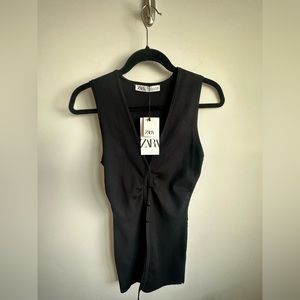 Zara Black Ripped Sleeveless Button Sweater - Size XL NWT